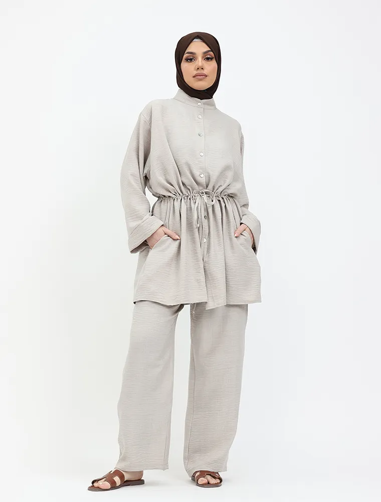 Stone Linen Feel Drawstring Co Ord Set